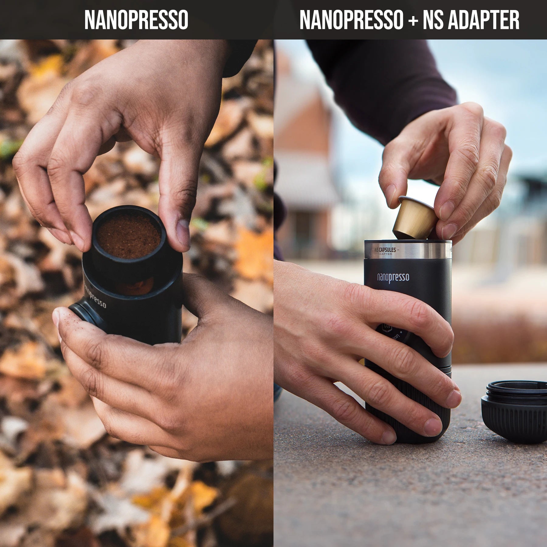 Wacaco Nanopresso Portable Espresso Maker Bundled with NS Adapter, Compact Travel Coffee Maker, Coffee Drinks on the Go