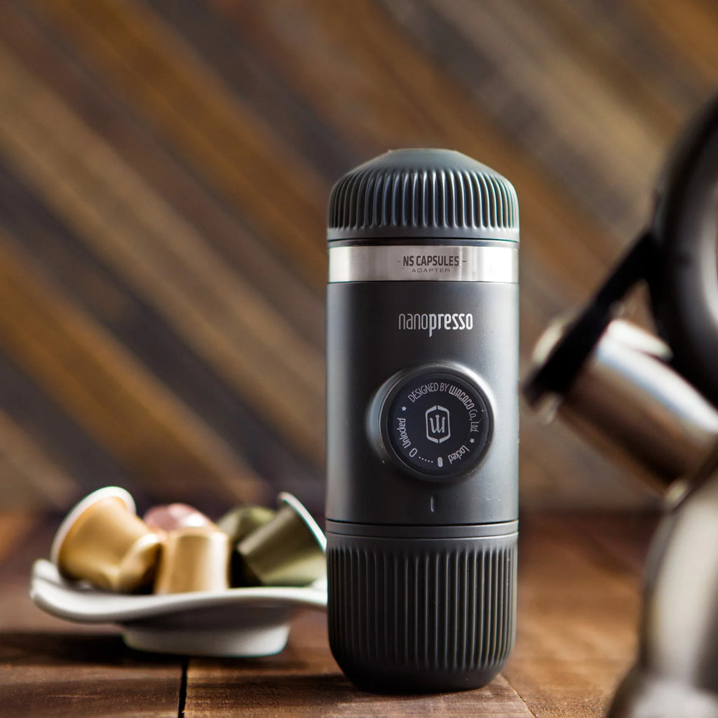 Wacaco Nanopresso Portable Espresso Maker Bundled with NS Adapter, Compact Travel Coffee Maker, Coffee Drinks on the Go