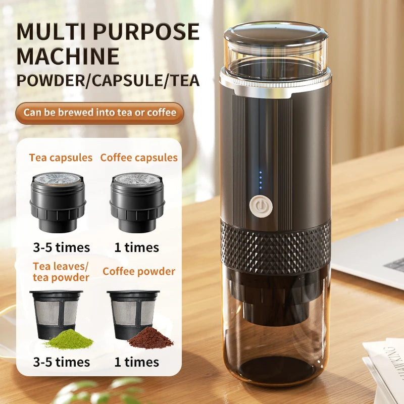 Portable Espresso Machine, Manual Capsule & Ground Coffee Extractor, Small Semi-Automatic Moka Pot for Home, Outdoor, Office and