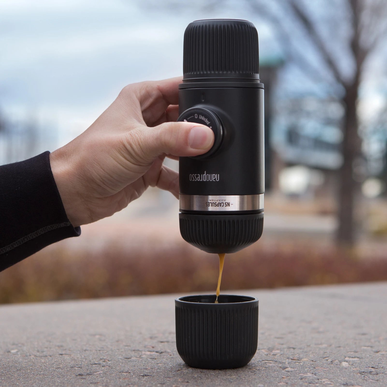 Wacaco Nanopresso Portable Espresso Maker Bundled with NS Adapter, Compact Travel Coffee Maker, Coffee Drinks on the Go