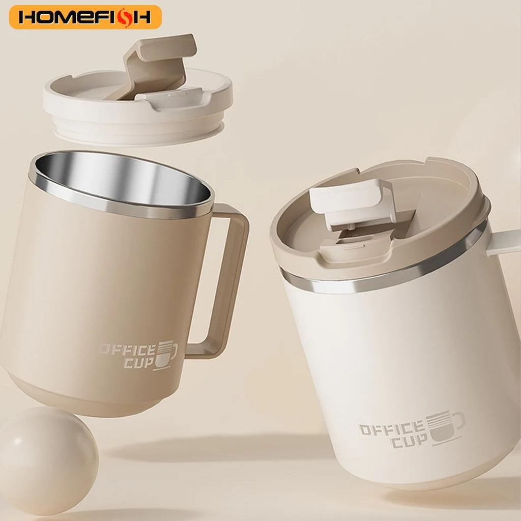 Double Wall Insulated 304 Stainless Steel Coffee Mug, Leak-Proof Travel Cup with Handle for Adults and Students
