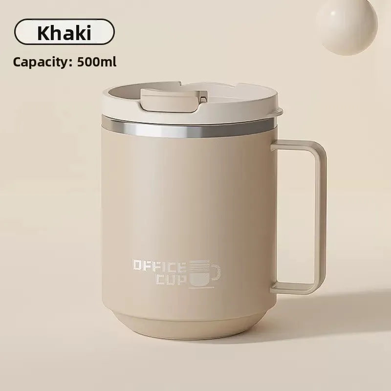 Double Wall Insulated 304 Stainless Steel Coffee Mug, Leak-Proof Travel Cup with Handle for Adults and Students