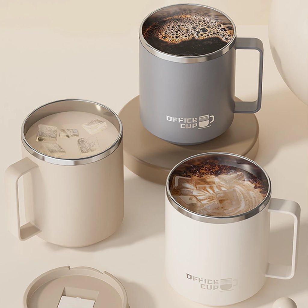 Double Wall Insulated 304 Stainless Steel Coffee Mug, Leak-Proof Travel Cup with Handle for Adults and Students