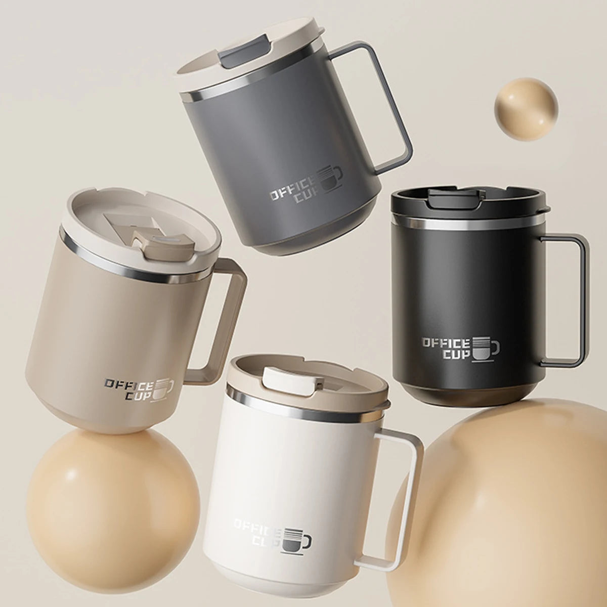 Double Wall Insulated 304 Stainless Steel Coffee Mug, Leak-Proof Travel Cup with Handle for Adults and Students