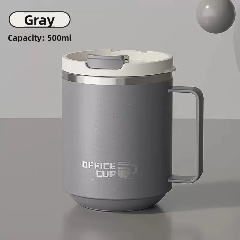 Double Wall Insulated 304 Stainless Steel Coffee Mug, Leak-Proof Travel Cup with Handle for Adults and Students