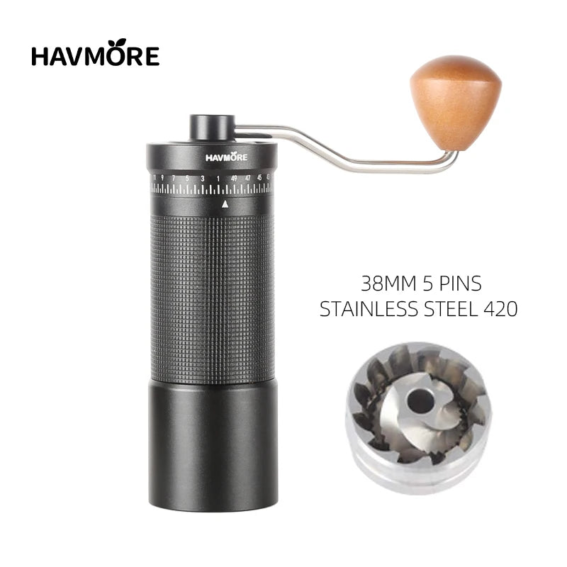 Havmore Mini Portable Stainless Steel Conical Burr Easy Manual Operation Home Use Manual Coffee Grinder