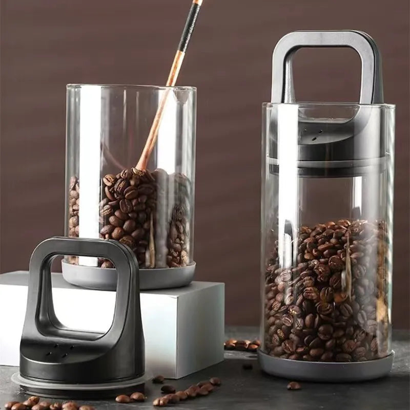 Coffee Beans Storage Vacuum Jar Kitchen Food Clear Glass Container Tea Moisture-proof Canister Home Fresh Keeping Cans