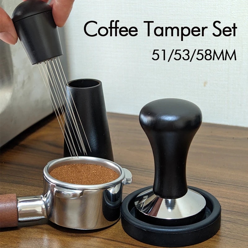 Coffee Tamper 51mm Tamper and Coffee Stirrer Set Wood Handle Coffee Tampers Coffee Accessories Barista Tools Tampers 51/53/58mm