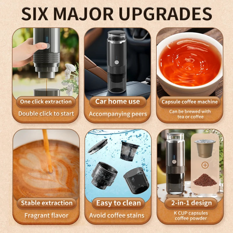 Portable Espresso Machine, Manual Capsule & Ground Coffee Extractor, Small Semi-Automatic Moka Pot for Home, Outdoor, Office and